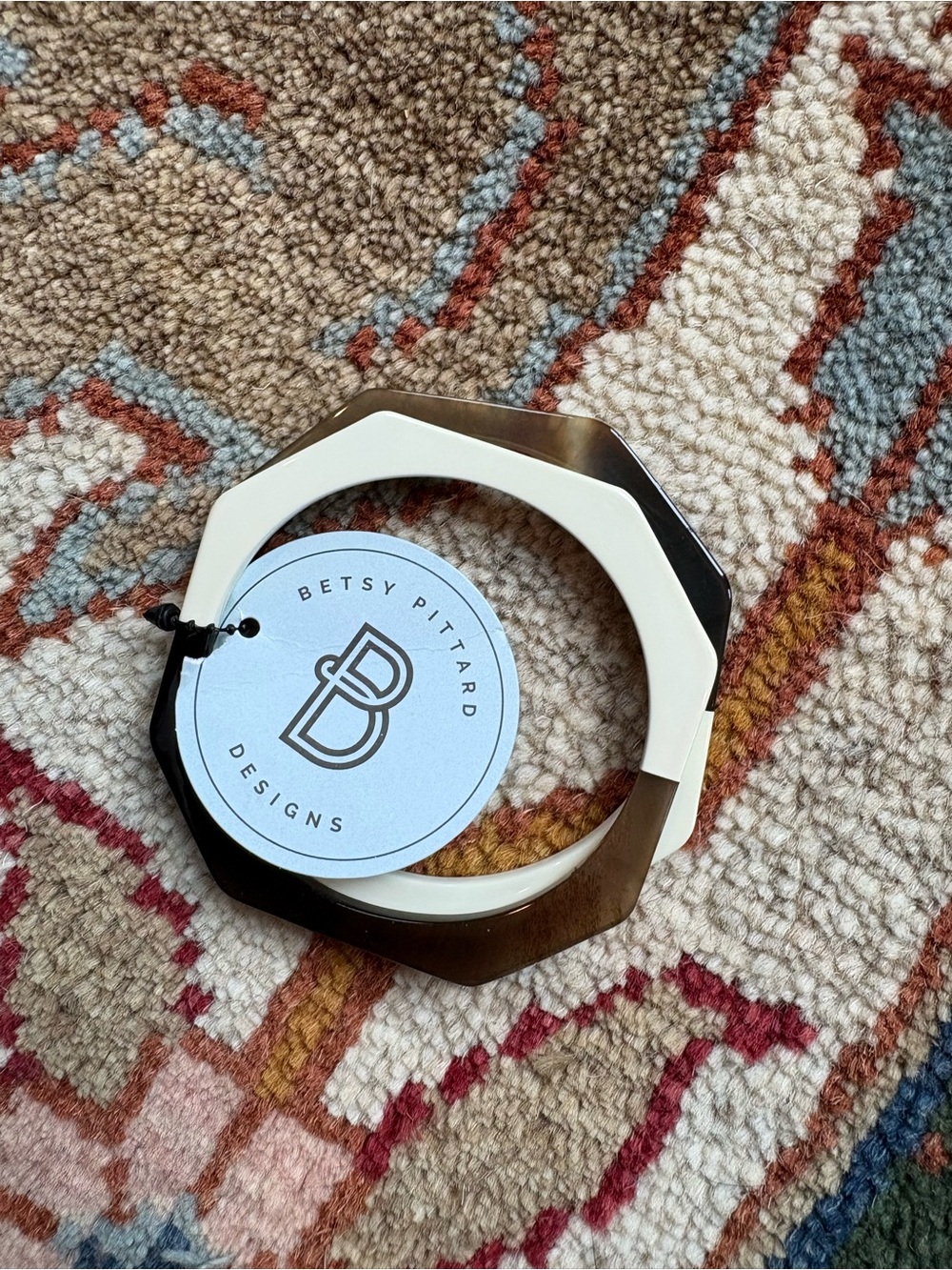 Set of 2 White and Brown Horn Geometric Bracelets